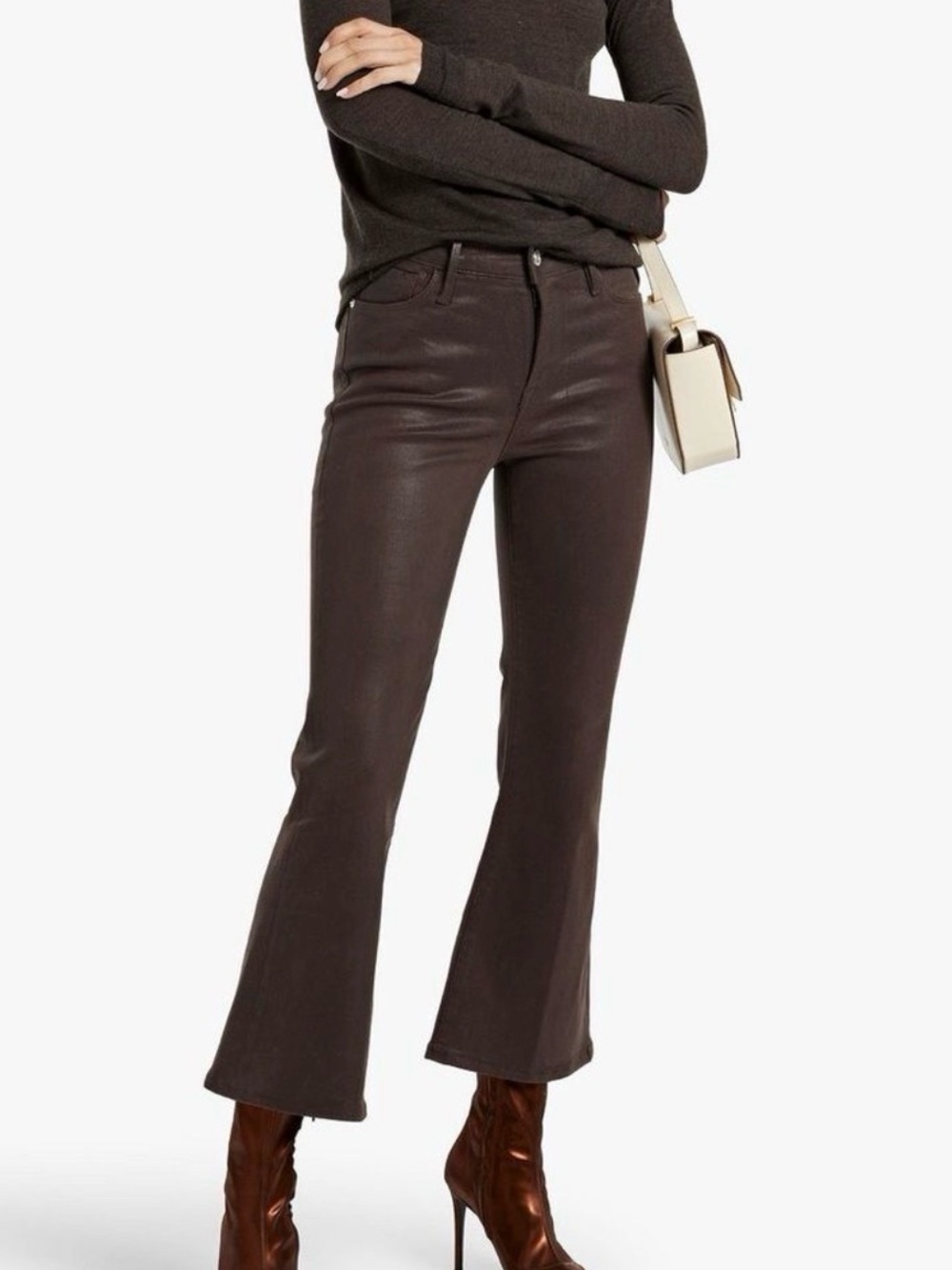 Frame 30 Brown Le Crop Mini Boot Jeans Pants Coated Mahogany Mid Rise NWT $268